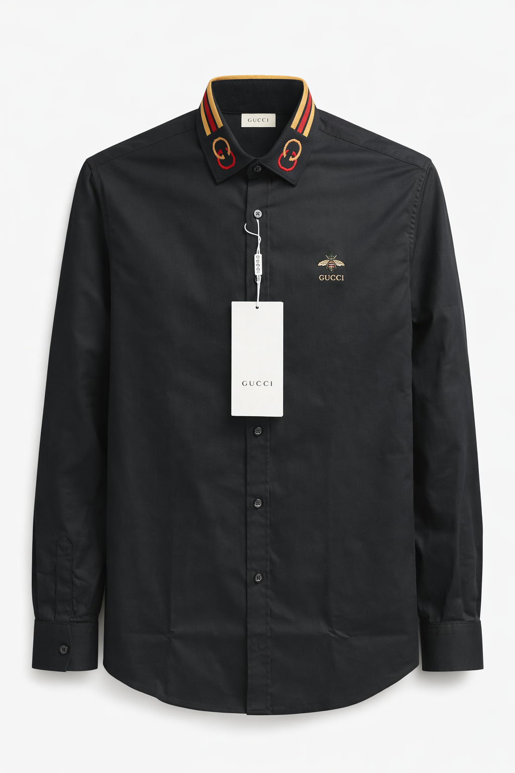 Gucci black long-sleeve cotton shirt featuring embroidered