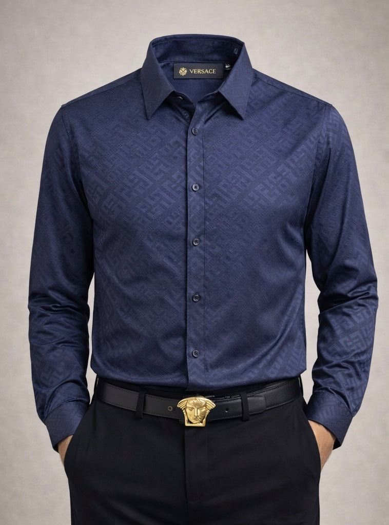 VERSACE Navy blue printed formal shirt