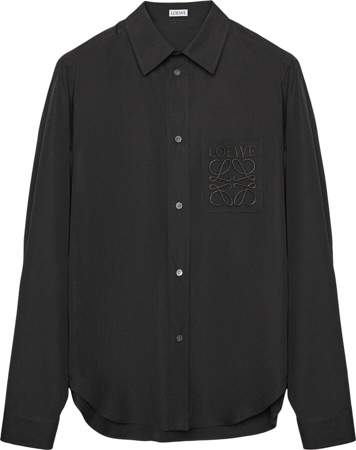 LOEWE Anagram-embroidered long-sleeves shirt in black.