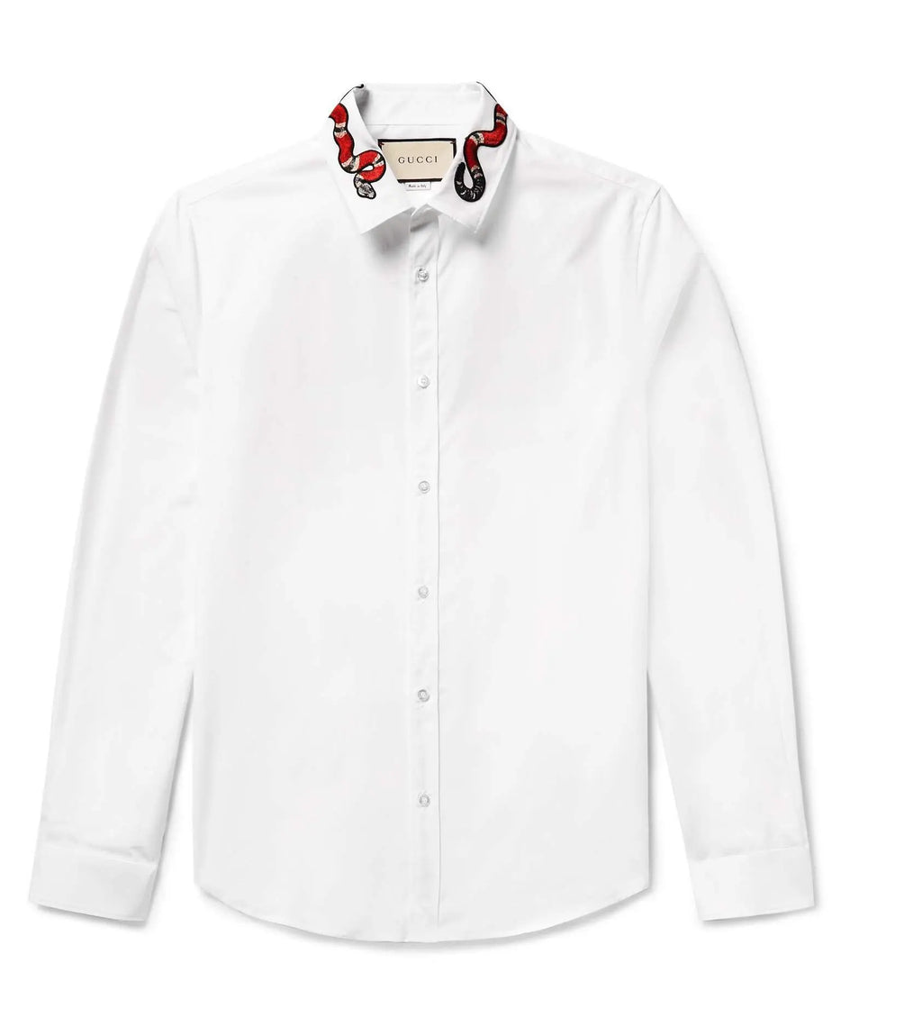 Gucci Duke cotton shirt with an embroidered snake motif on the collar
