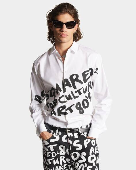 DSQUARED2 D2 Pop 80's long-sleeved white cotton shirt