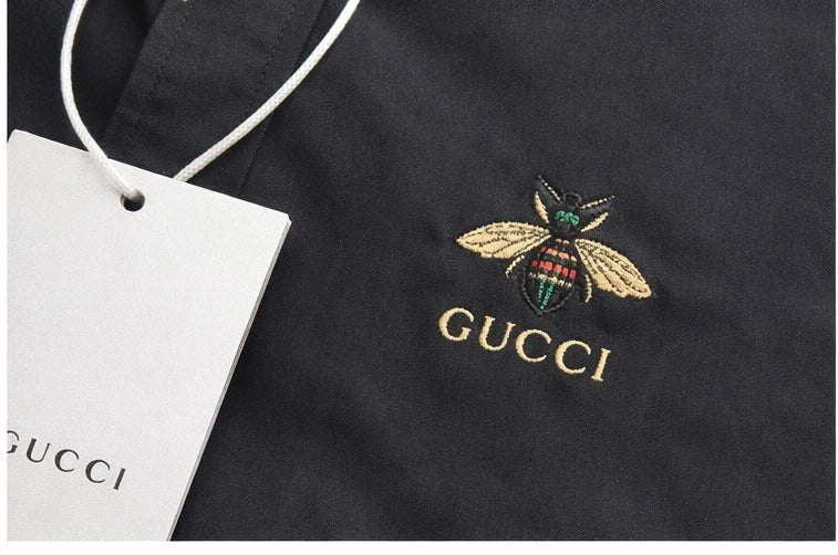 Gucci black long-sleeve cotton shirt featuring embroidered