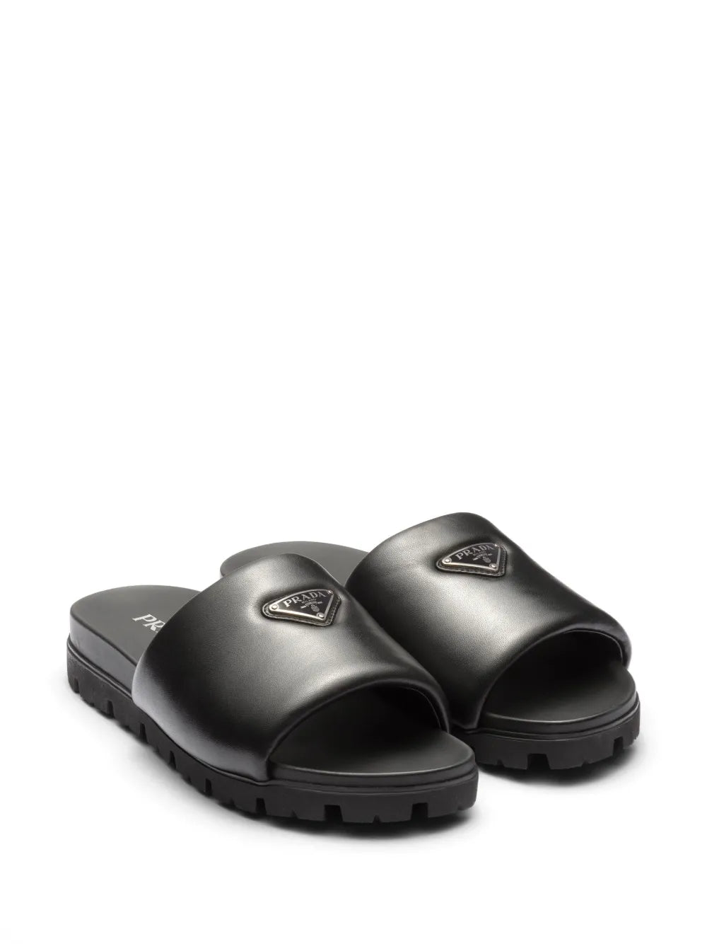 PRADA PADDED SLIDES BLACK NAPPA LEATHER