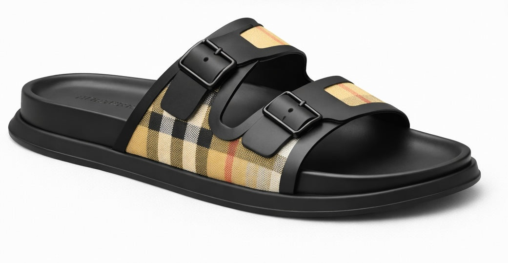 BURBERRY CHECK COTTON CANVAS SLIDES