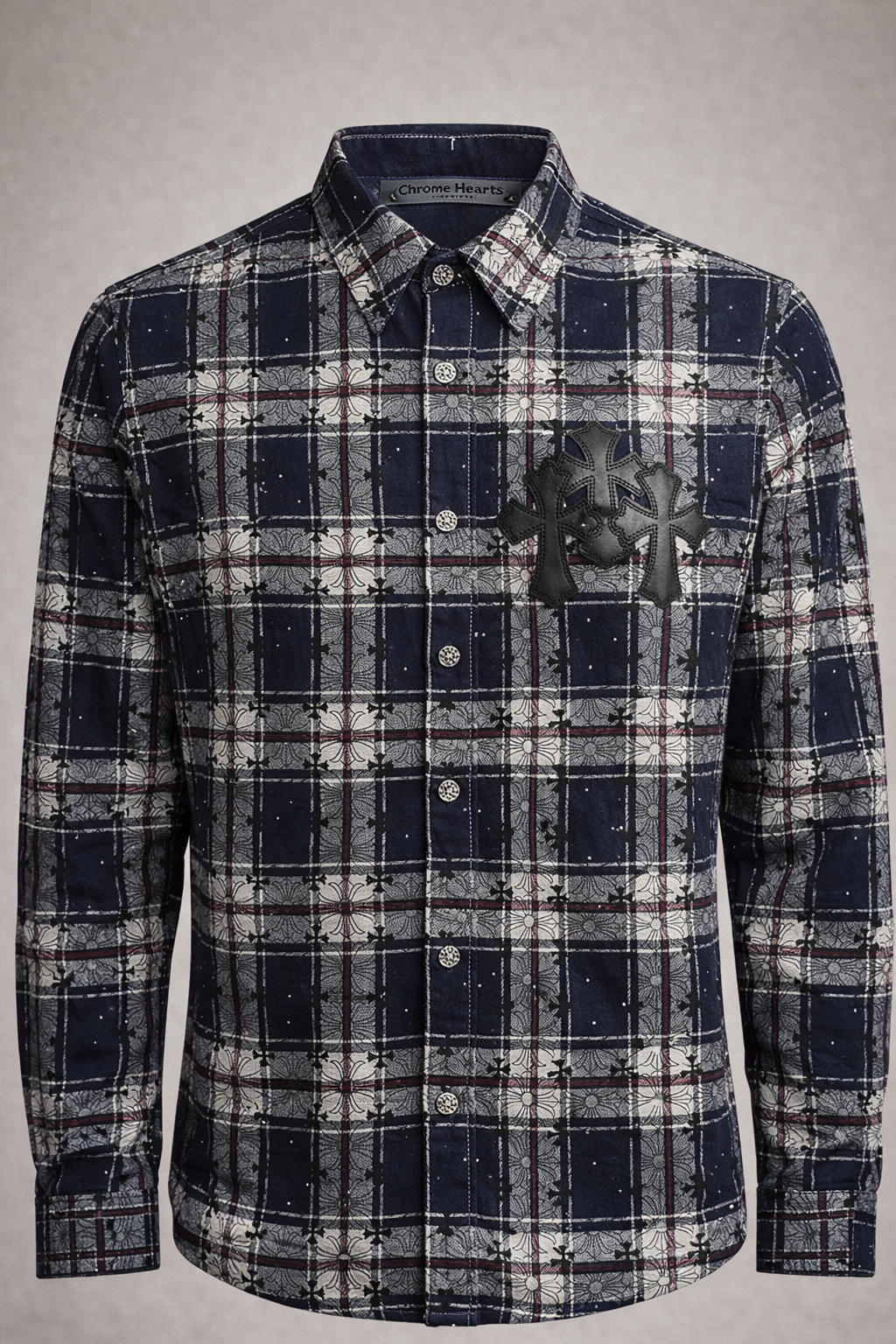 CHROME Hearts Gray plaid button