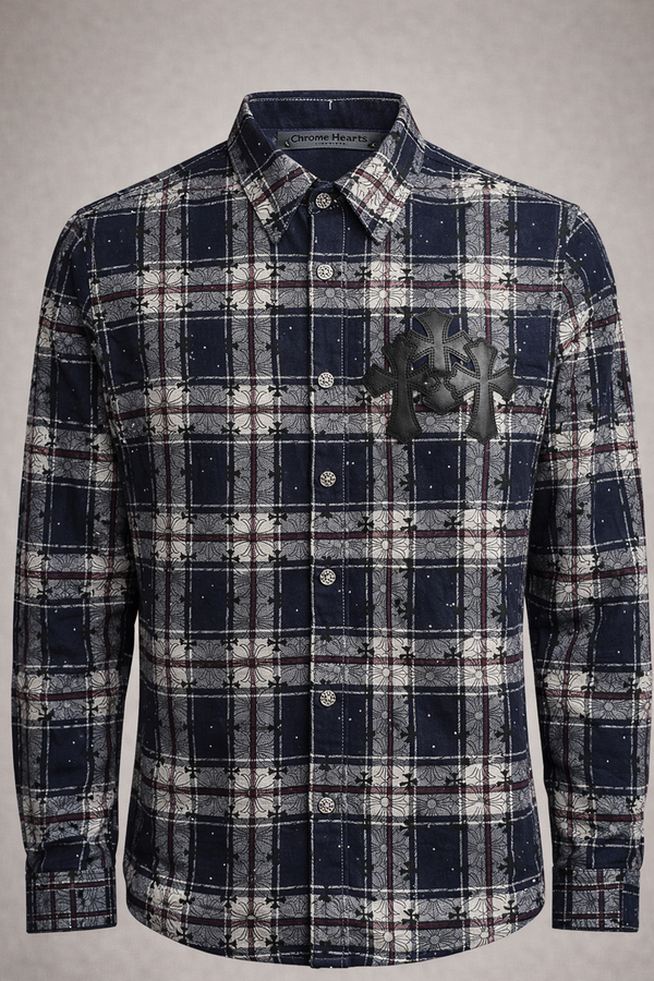 CHROME Hearts Gray plaid button