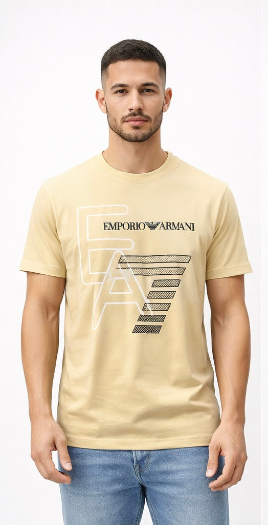 t-shirt featuring a prominent black "EA7 EMPORIO ARMANI" logo from the "Logo Series"