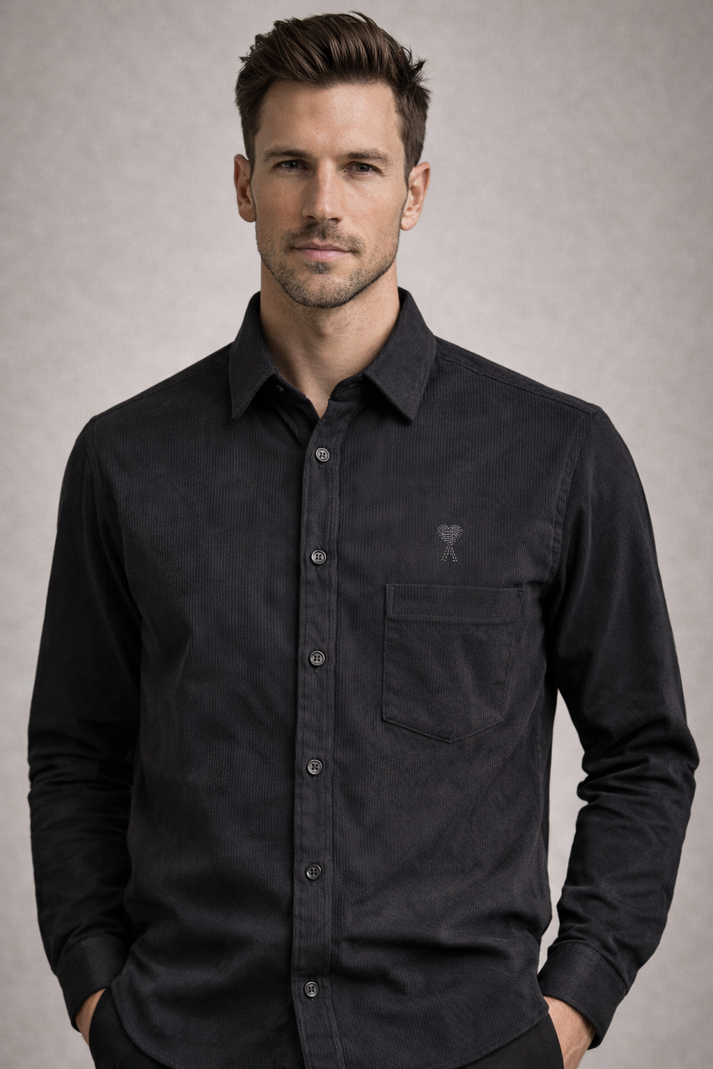 AMI Paris black corduroy shirt