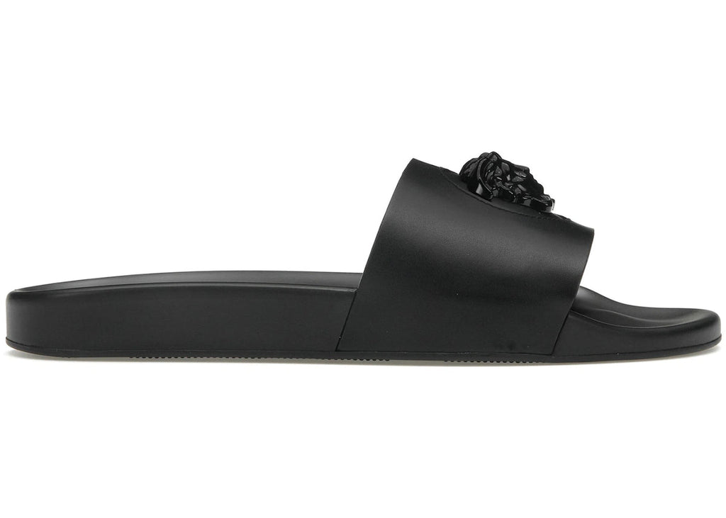 VERSACE LEATHER SLIDES LA MEDUSA BLACK