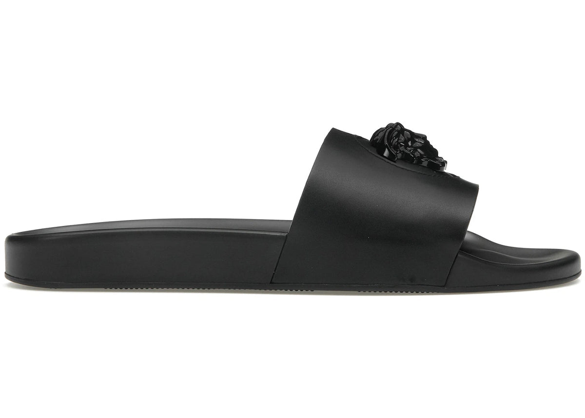 VERSACE LEATHER SLIDES LA MEDUSA BLACK