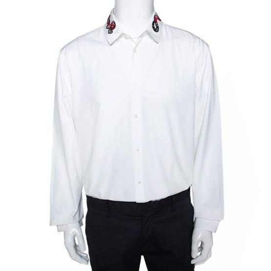 Gucci Duke cotton shirt with an embroidered snake motif on the collar
