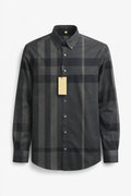 Burberry button-down shirt features the brand's signature charcoal grey