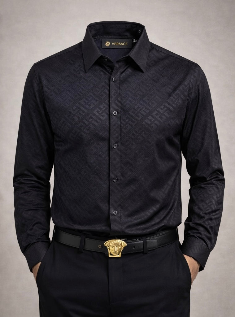 VERSACE Navy blue printed formal shirt