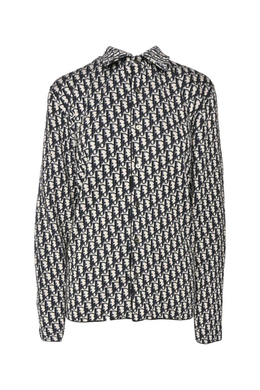 Dior Men's Oblique Overshirt crafted in navy blue cotton jacquard.