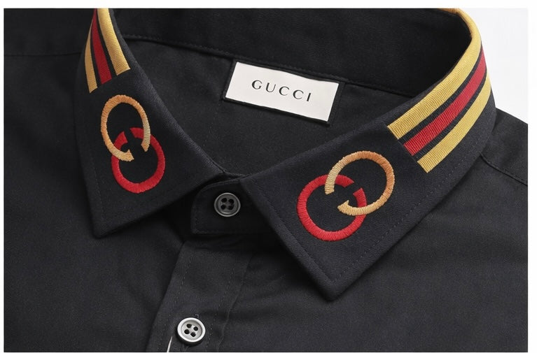 Gucci black long-sleeve cotton shirt featuring embroidered