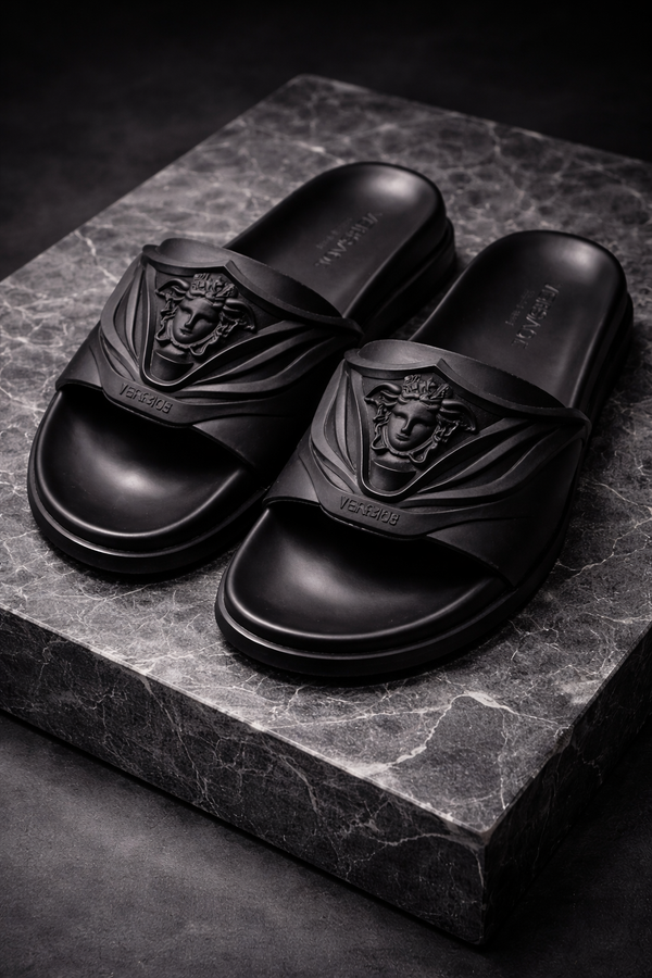 Versace Medusa Embossed Black Slide Sandals