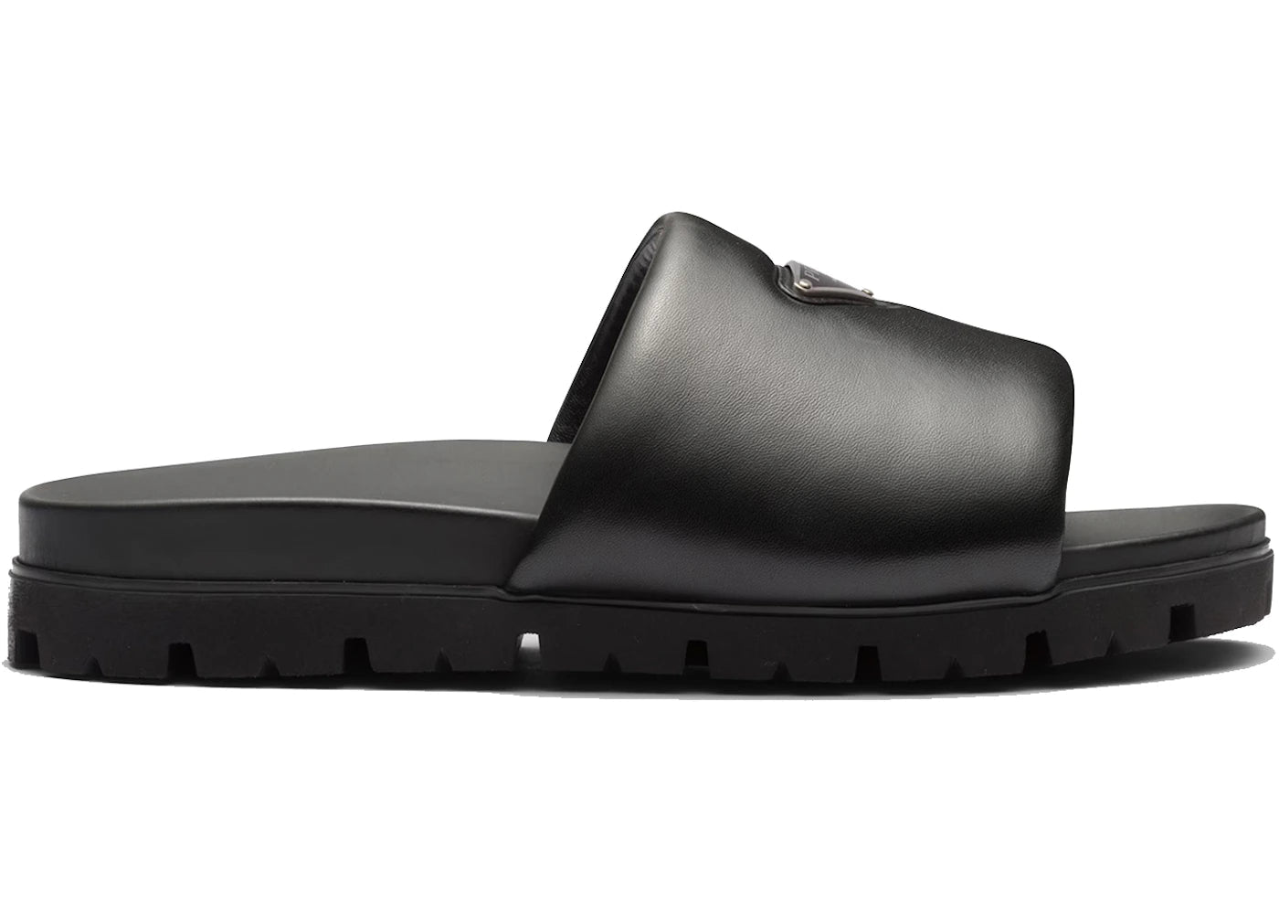 PRADA PADDED SLIDES BLACK NAPPA LEATHER