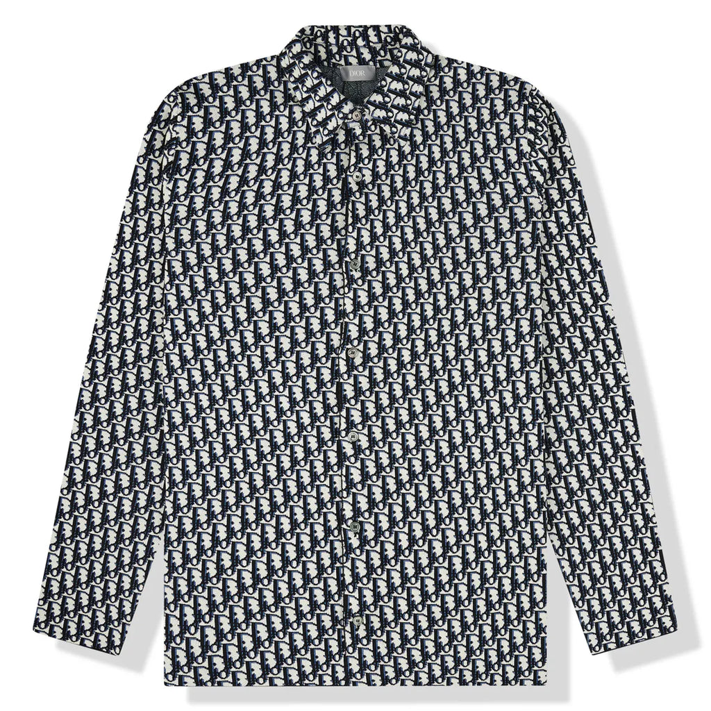 Dior Men's Oblique Overshirt crafted in navy blue cotton jacquard.