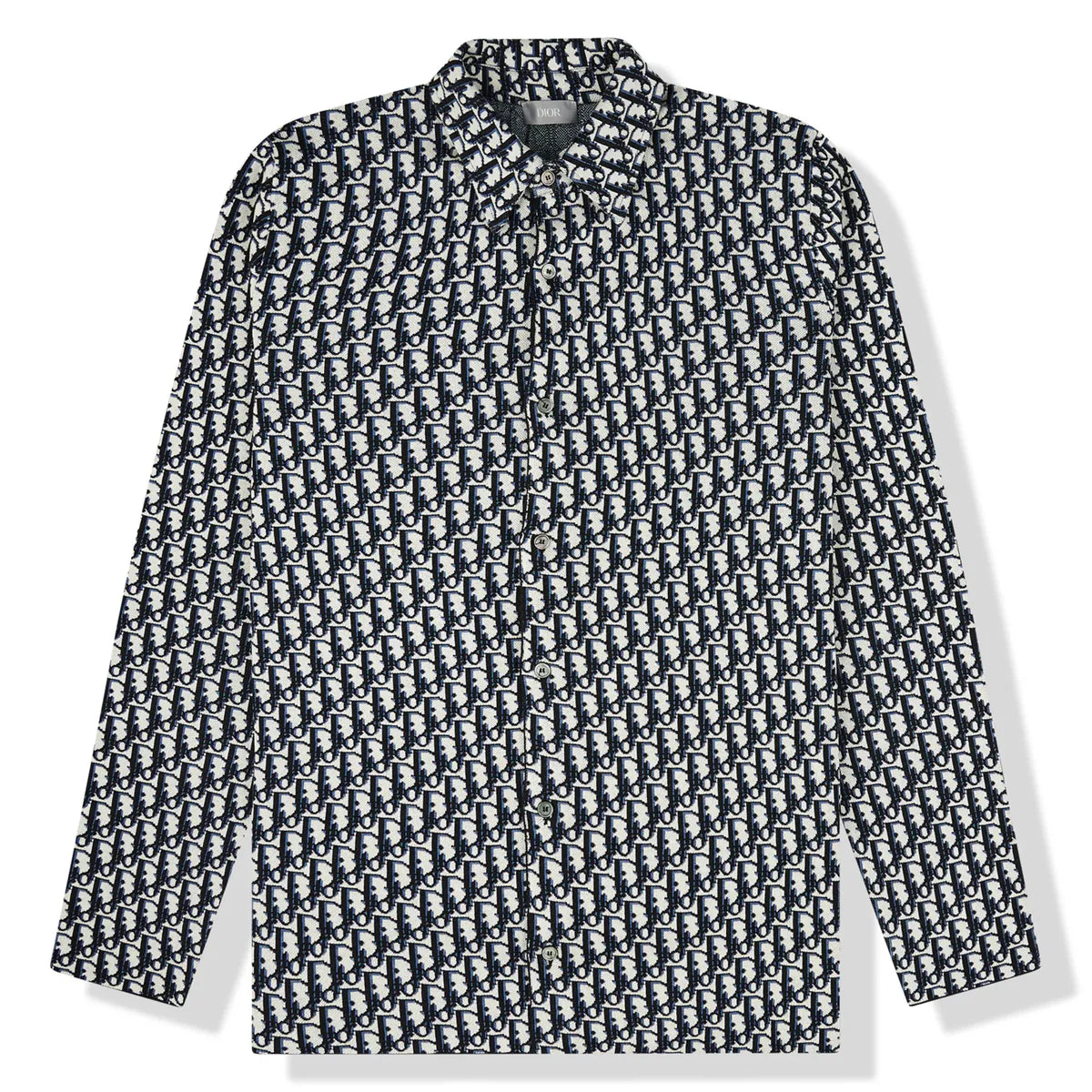 Dior Men's Oblique Overshirt crafted in navy blue cotton jacquard.
