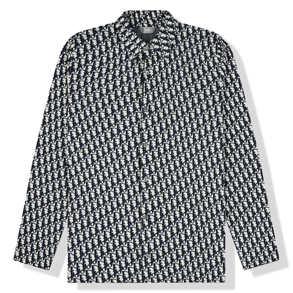 Dior Men's Oblique Overshirt crafted in navy blue cotton jacquard.