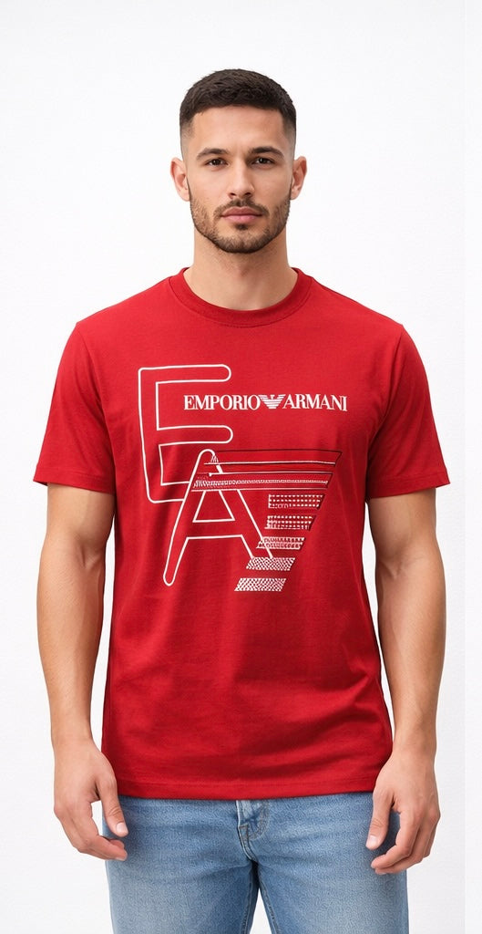 EA7 Emporio Armani red cotton crew-neck t-shirt
