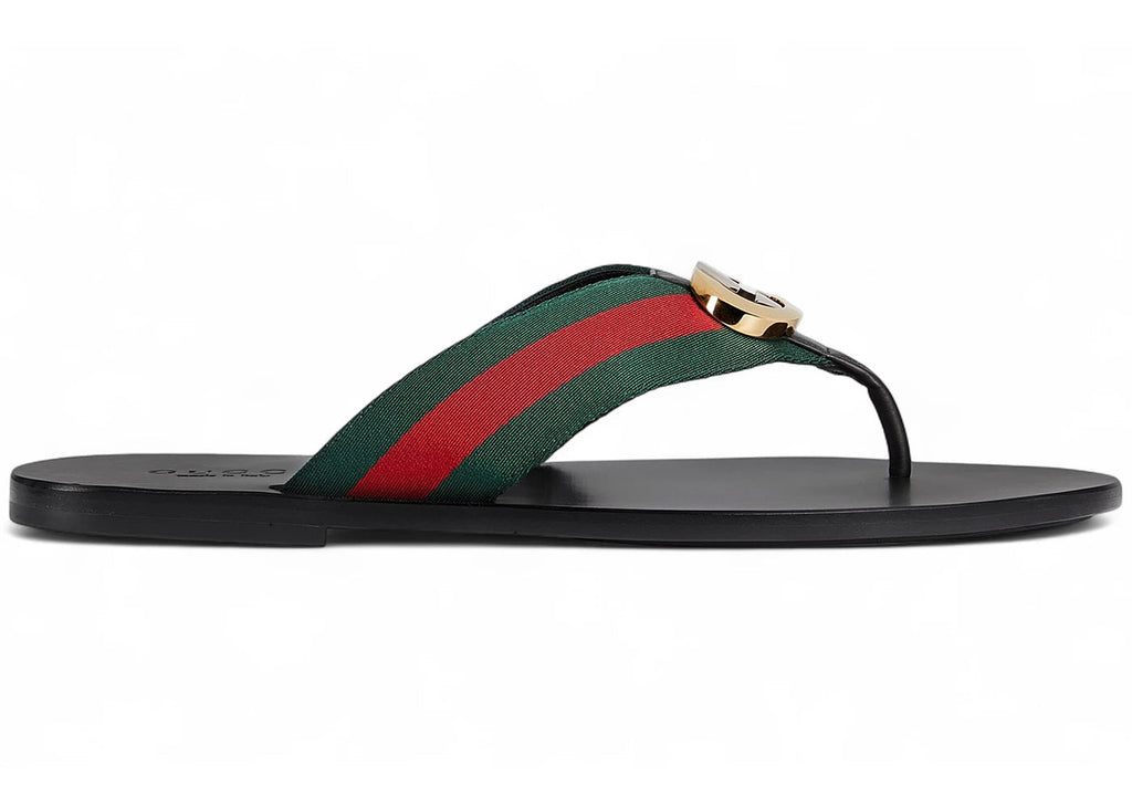 GUCCI WEB THONG SANDAL BLACK LEATHER