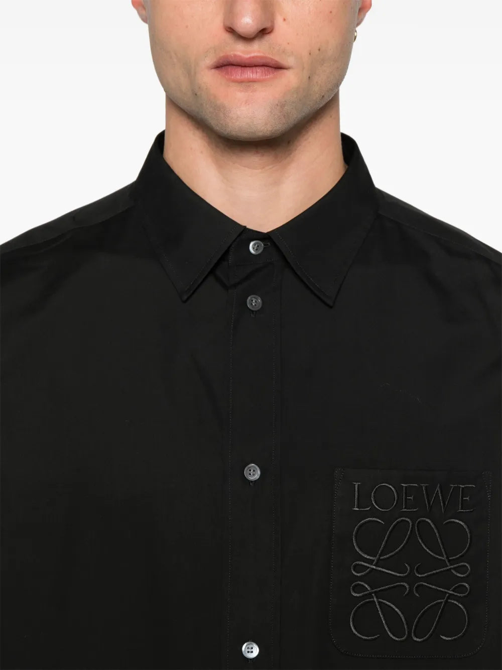 LOEWE Anagram-embroidered long-sleeves shirt in black.