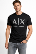 black Armani Exchange Logo Print Slim Fit Crew-Neck T-shirt