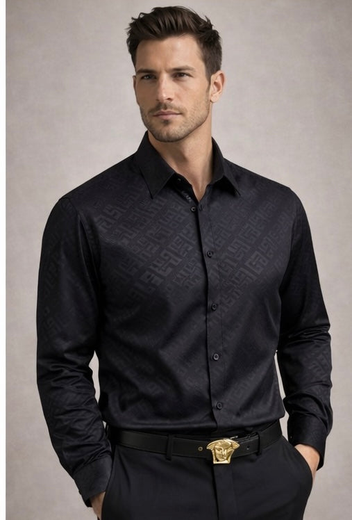 VERSACE Navy blue printed formal shirt