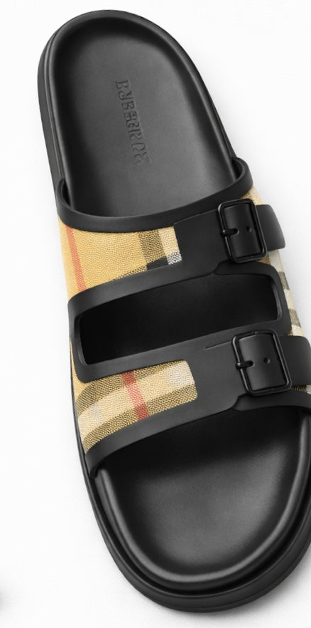 BURBERRY CHECK COTTON CANVAS SLIDES
