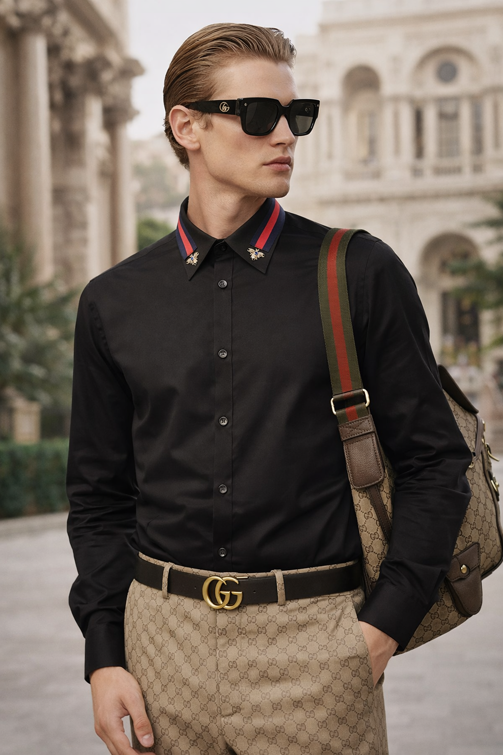 Gucci Duke Shirt, bees and a signature web stripe.