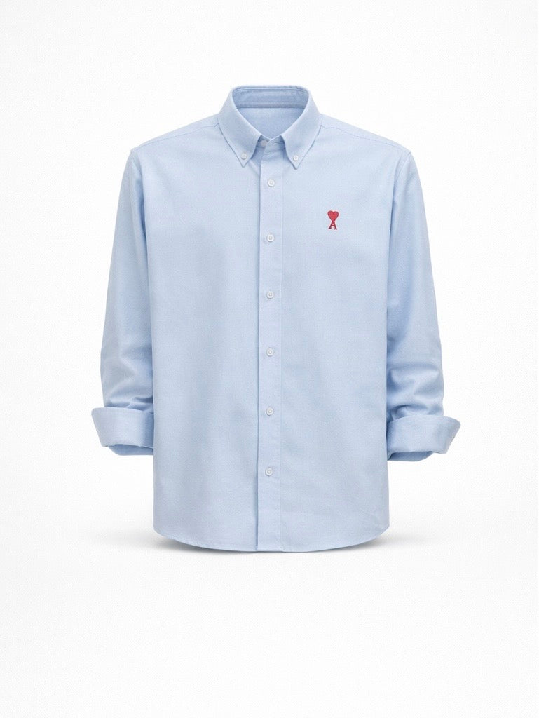 AMI Paris Ami De Coeur Cotton Shirt in Sky Blue.