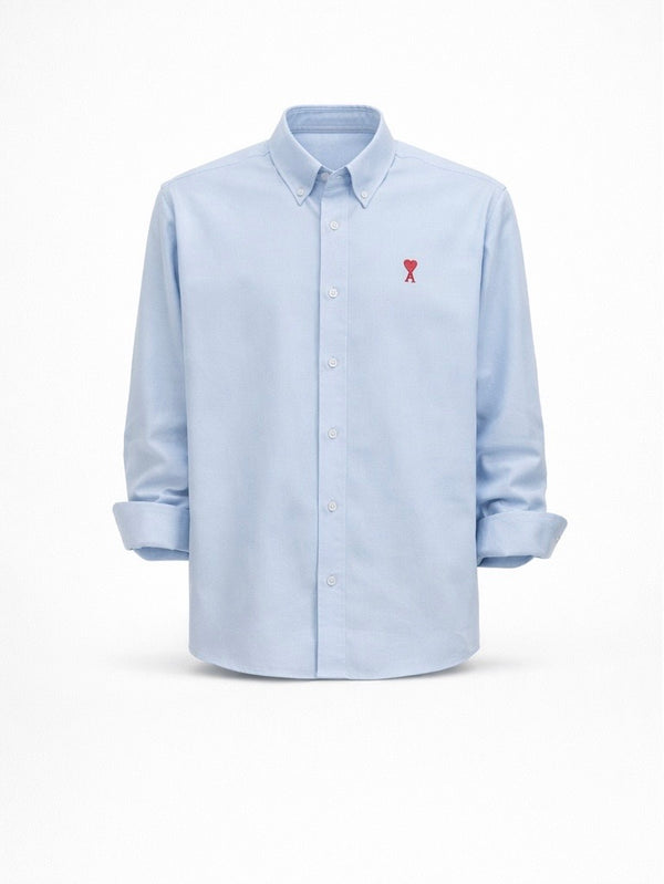 AMI Paris Ami De Coeur Cotton Shirt in Sky Blue.