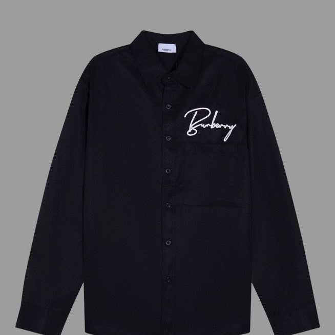 BURBERRY Navy Blue Logo Cotton Shirt